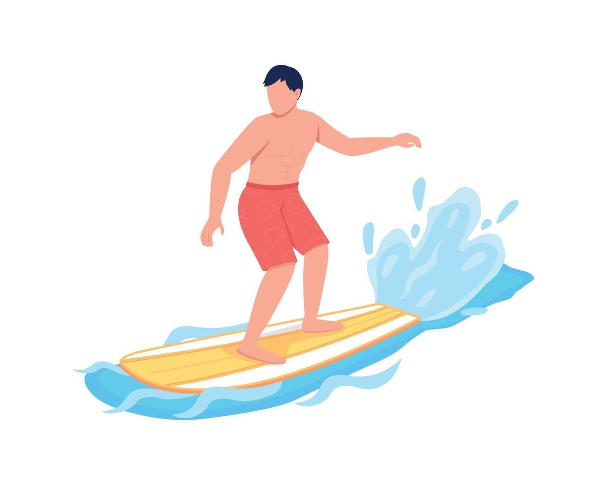 Surfer flat color vector faceless character