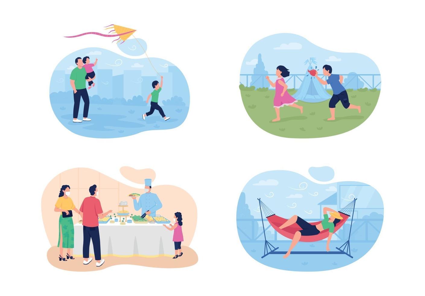 Summertime vacation with family 2D vector web banner set