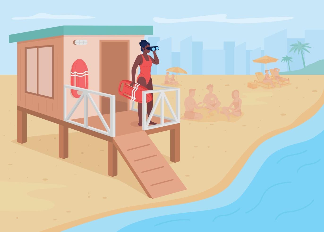 Lifeguard flat color vector illustration