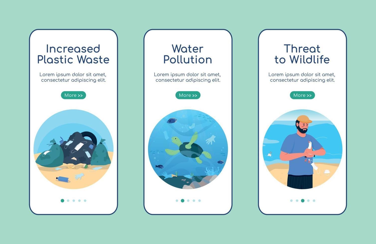 Environmental pollution onboarding mobile app screen flat vector template