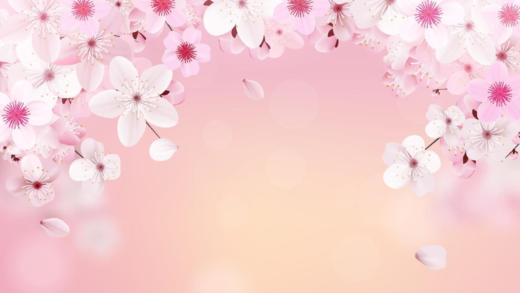 florecientes flores de sakura rosa claro. flores de cerezo realistas vector