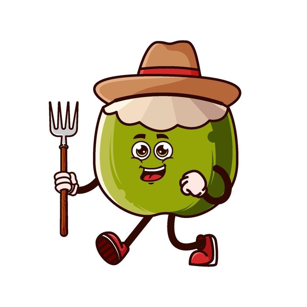 Cute pineapple Farmer character with pitchfork vector