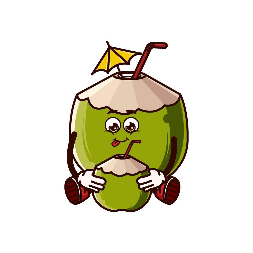 Cute coconut character sitting with Coconut drink vector