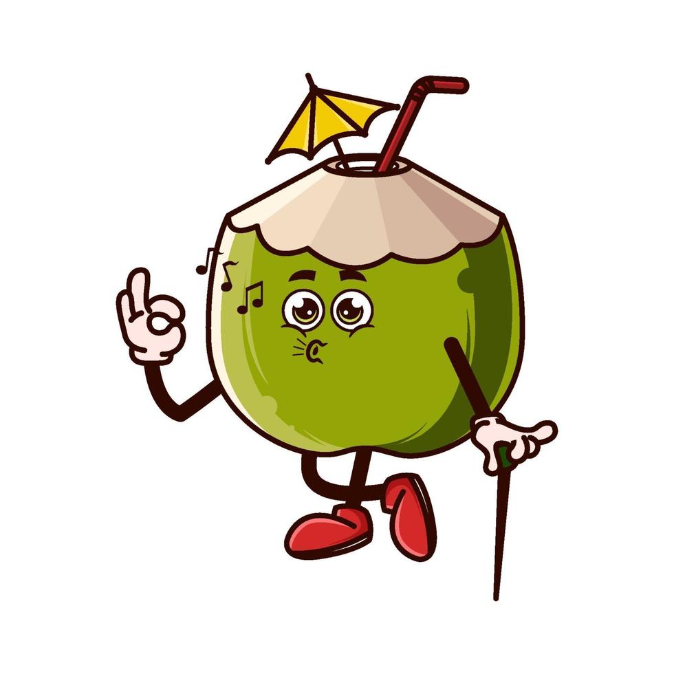 Cute coconut character doing okay gesture and whistling vector