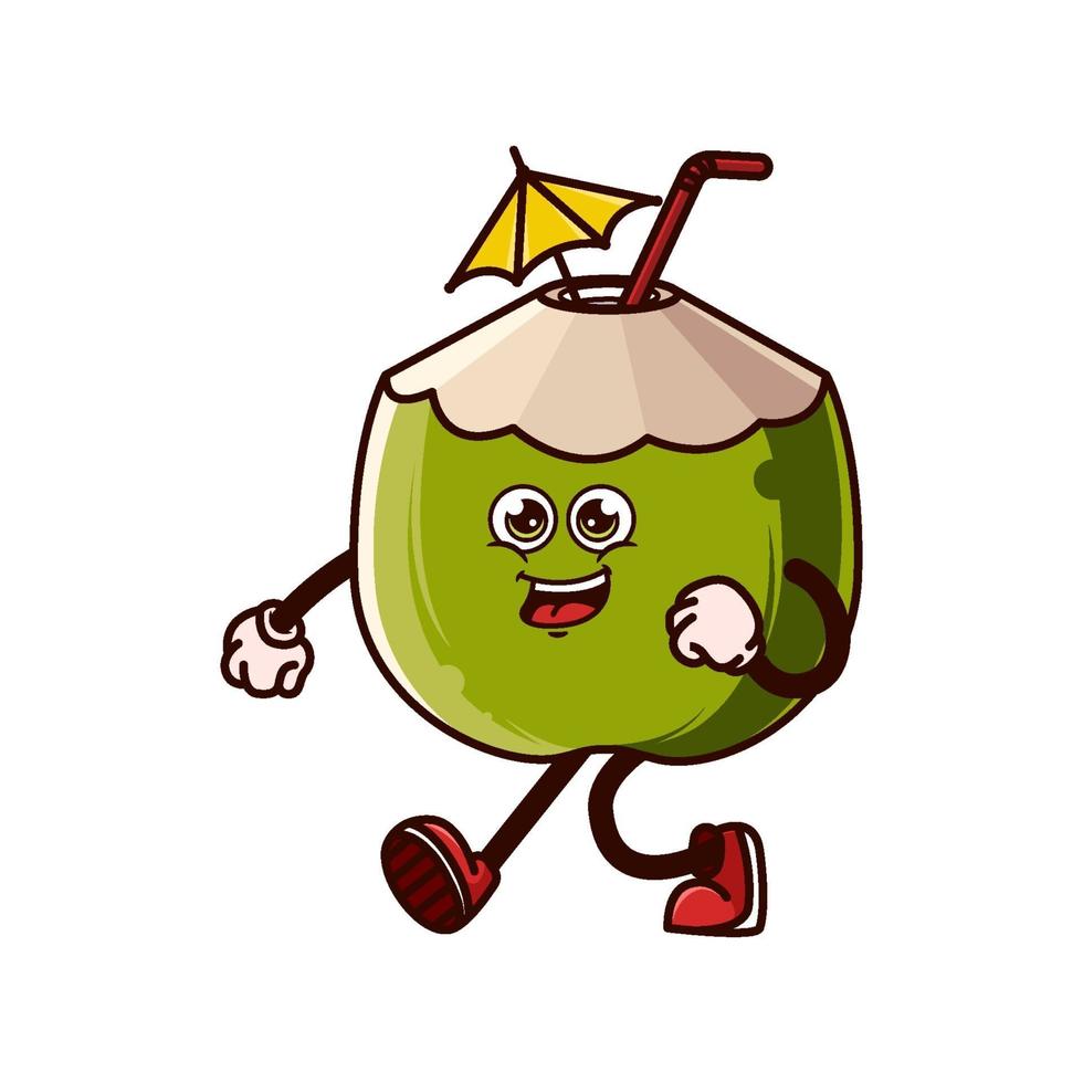 Cute coconut character walking with happy face vector