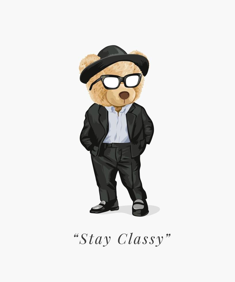 stay classy slogan with beat toy in formal suit illustration vector