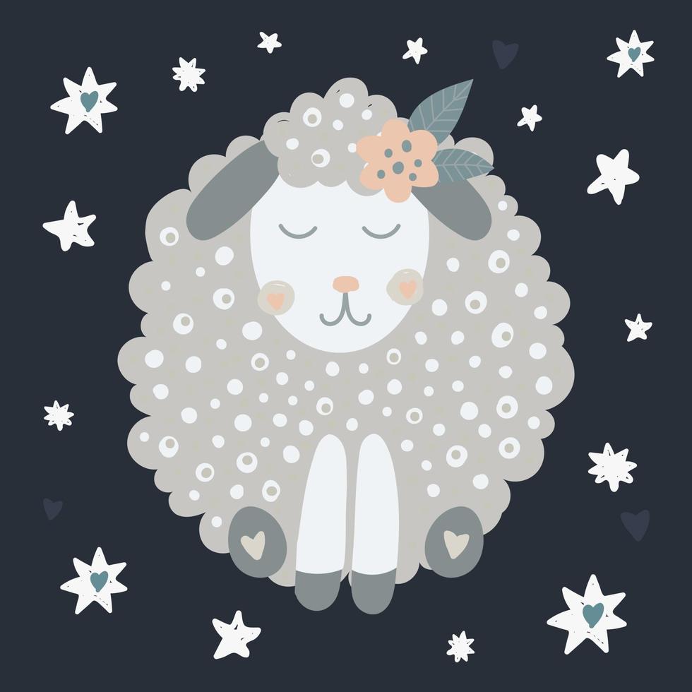 linda oveja con estrellas vector