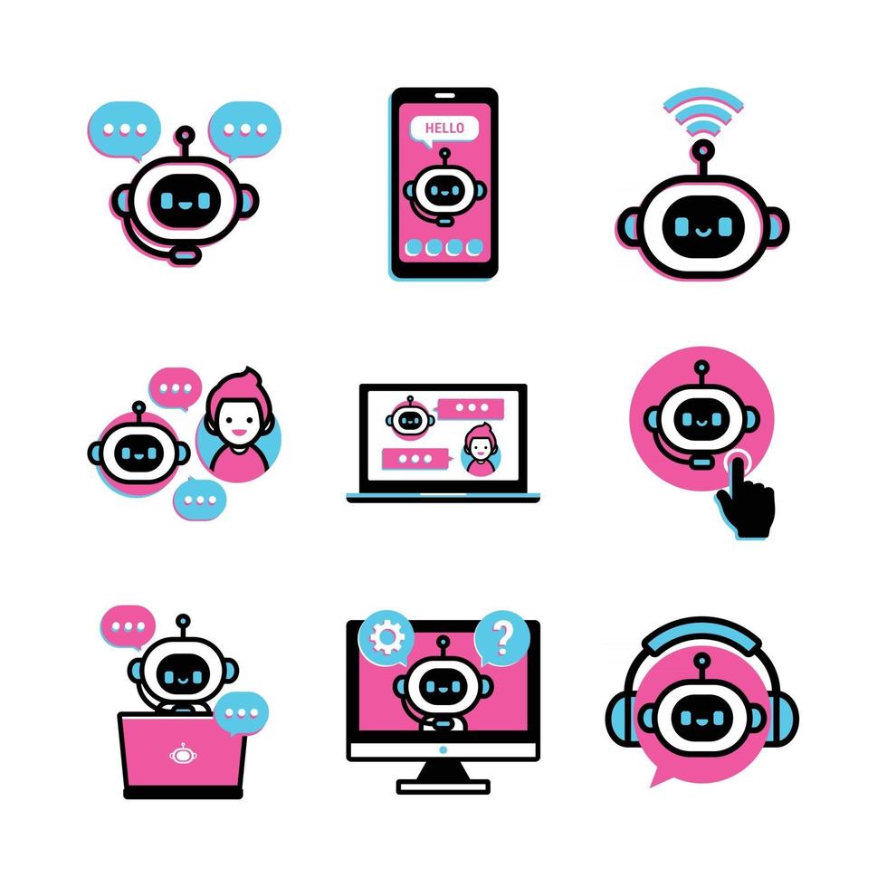 Collection of Chatbot Flat Icons vector