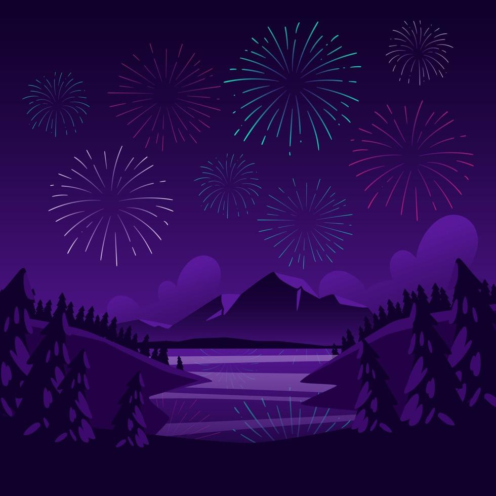 Fireworks Light over the Mountain vector