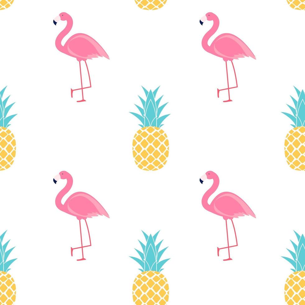 Tropic fruit Pineapple and Pink Flamingo seamless pattern background design vector