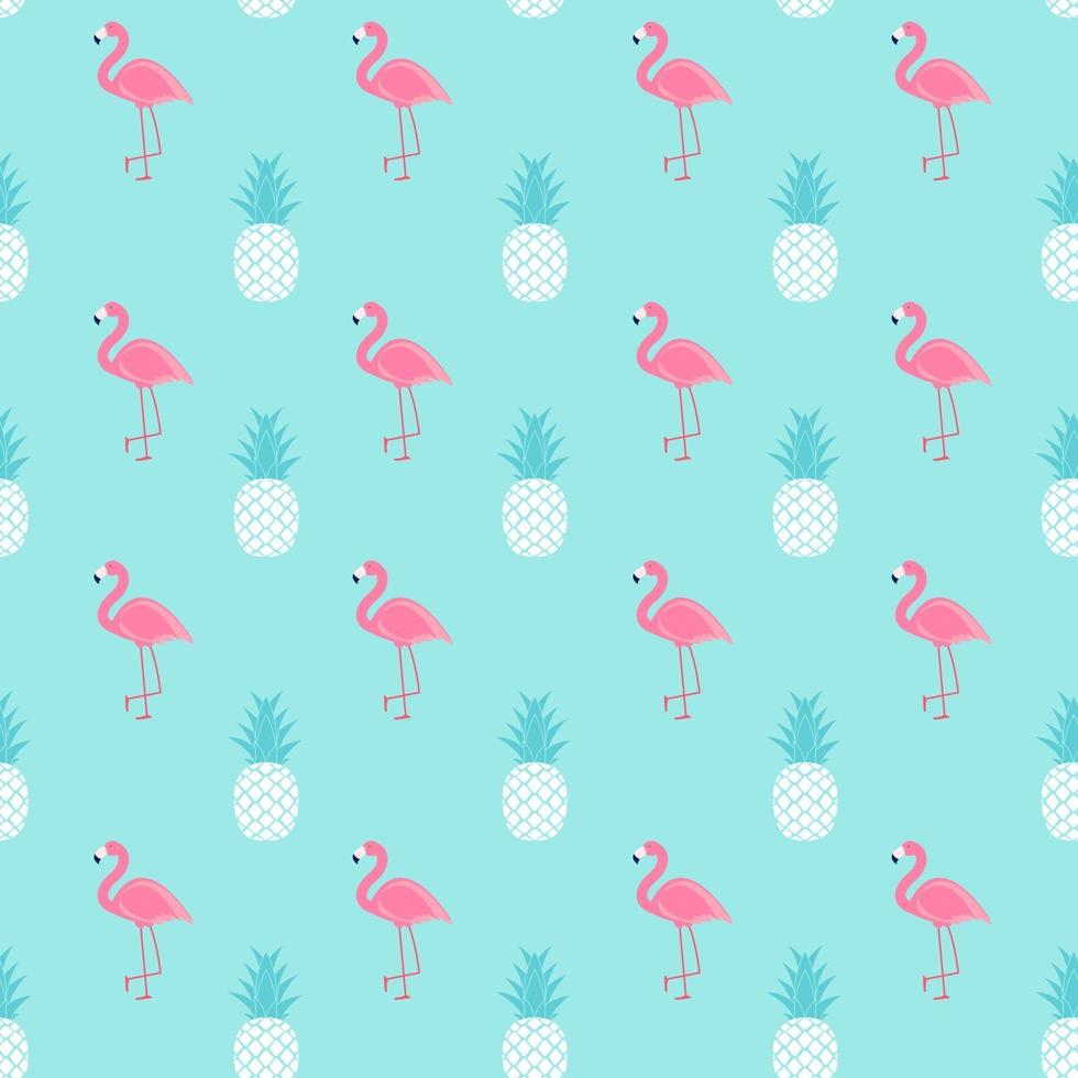 Tropic fruit Pineapple and Pink Flamingo seamless pattern background design vector