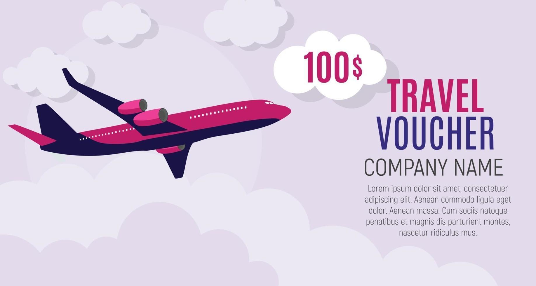 Travel Voucher 100 Dollar Template Background with Airplane vector