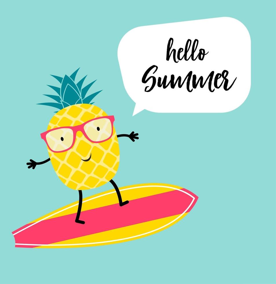 Hello Summer Pineapple in Sunglasses vector