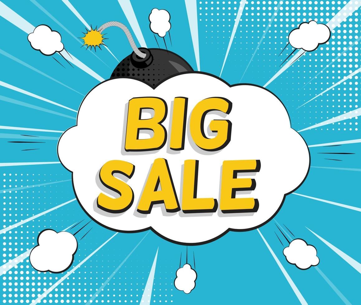 Sale Background with Speech Bubble and Bomb in Pop Art Style vector