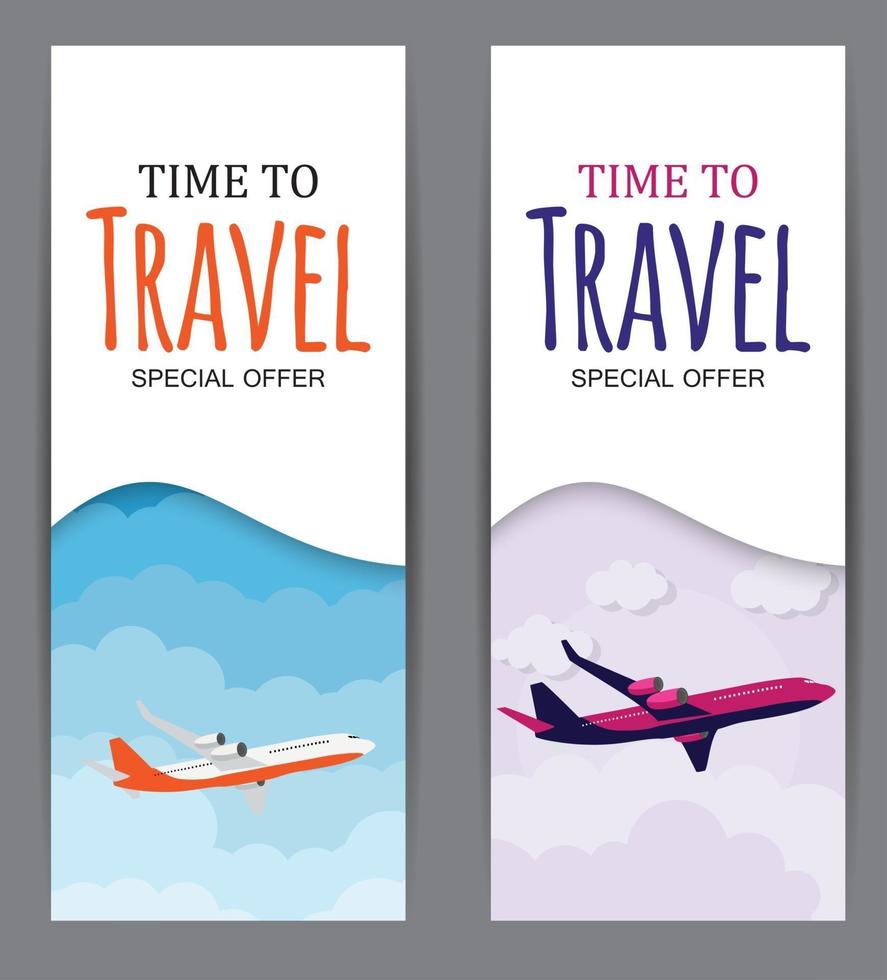 Time to Travel Template Background with Airplane vector