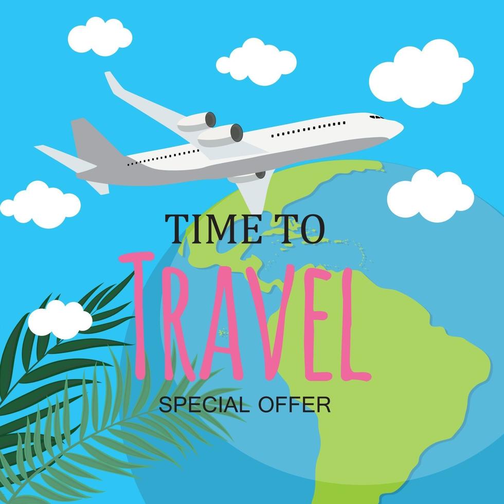 Time to Travel Template Background with Airplane vector