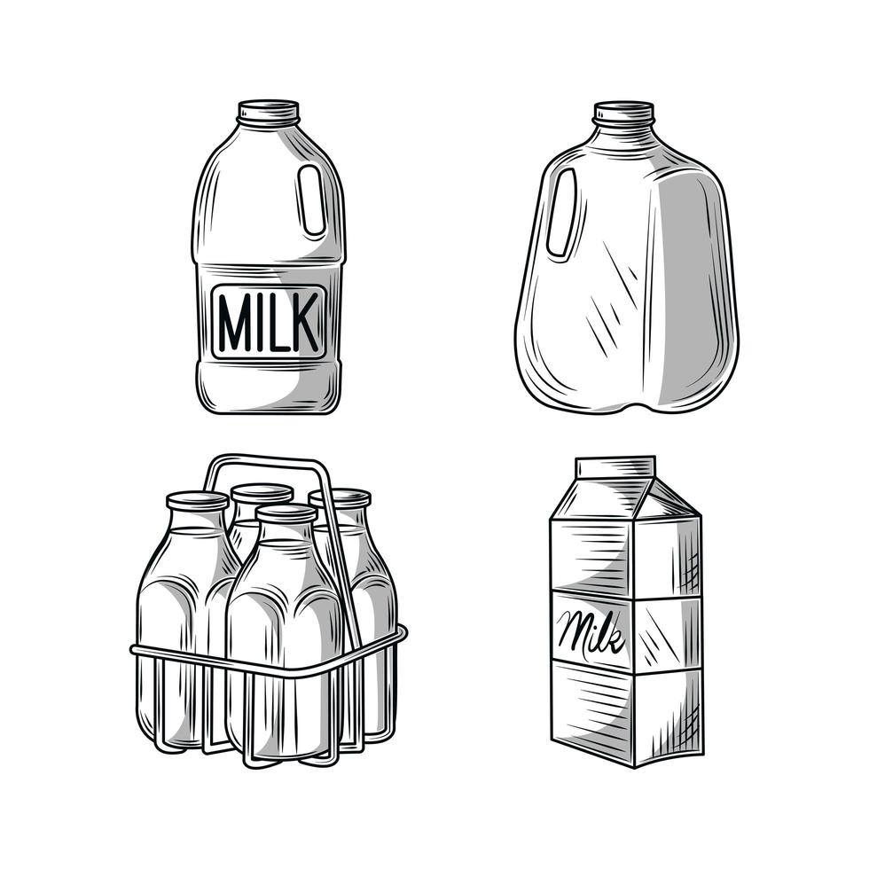 set sketch milk vector