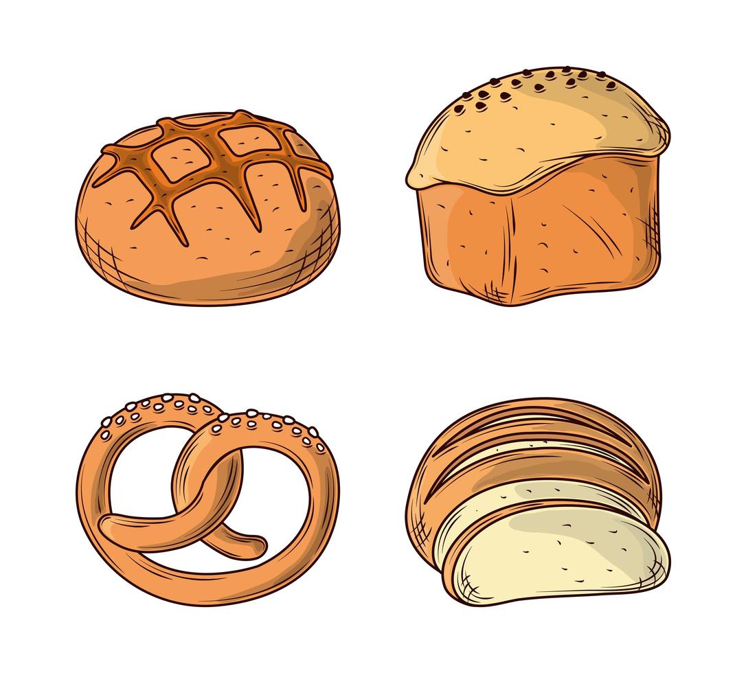 baked bread set vector