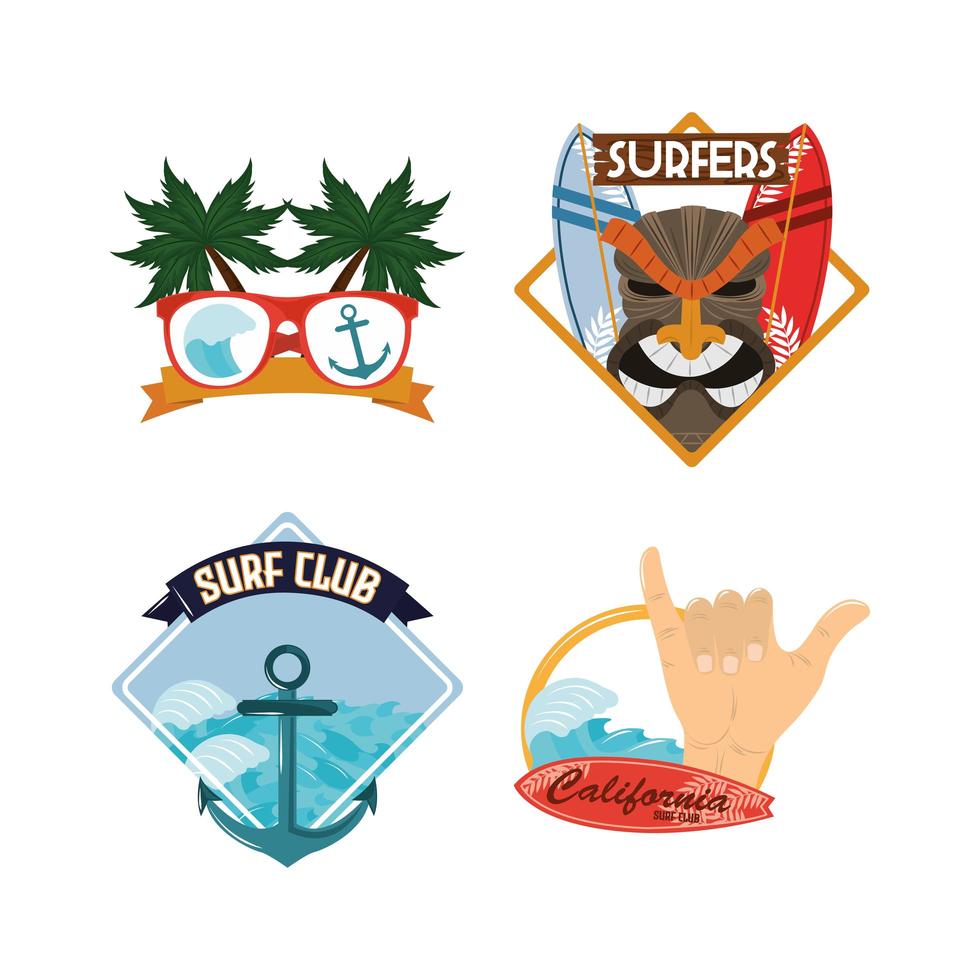 surfing icons set vector
