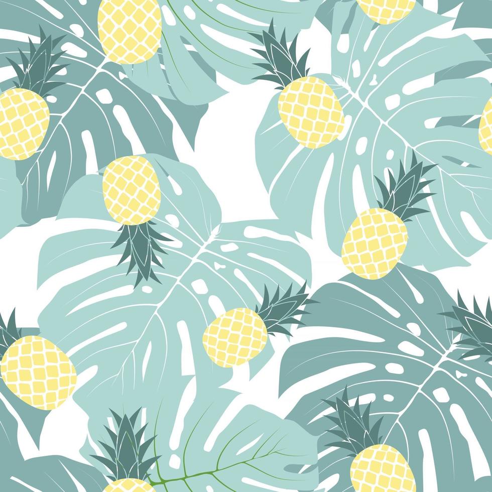 Tropic fruit Pineapple and palm leaf seamless pattern background design vector