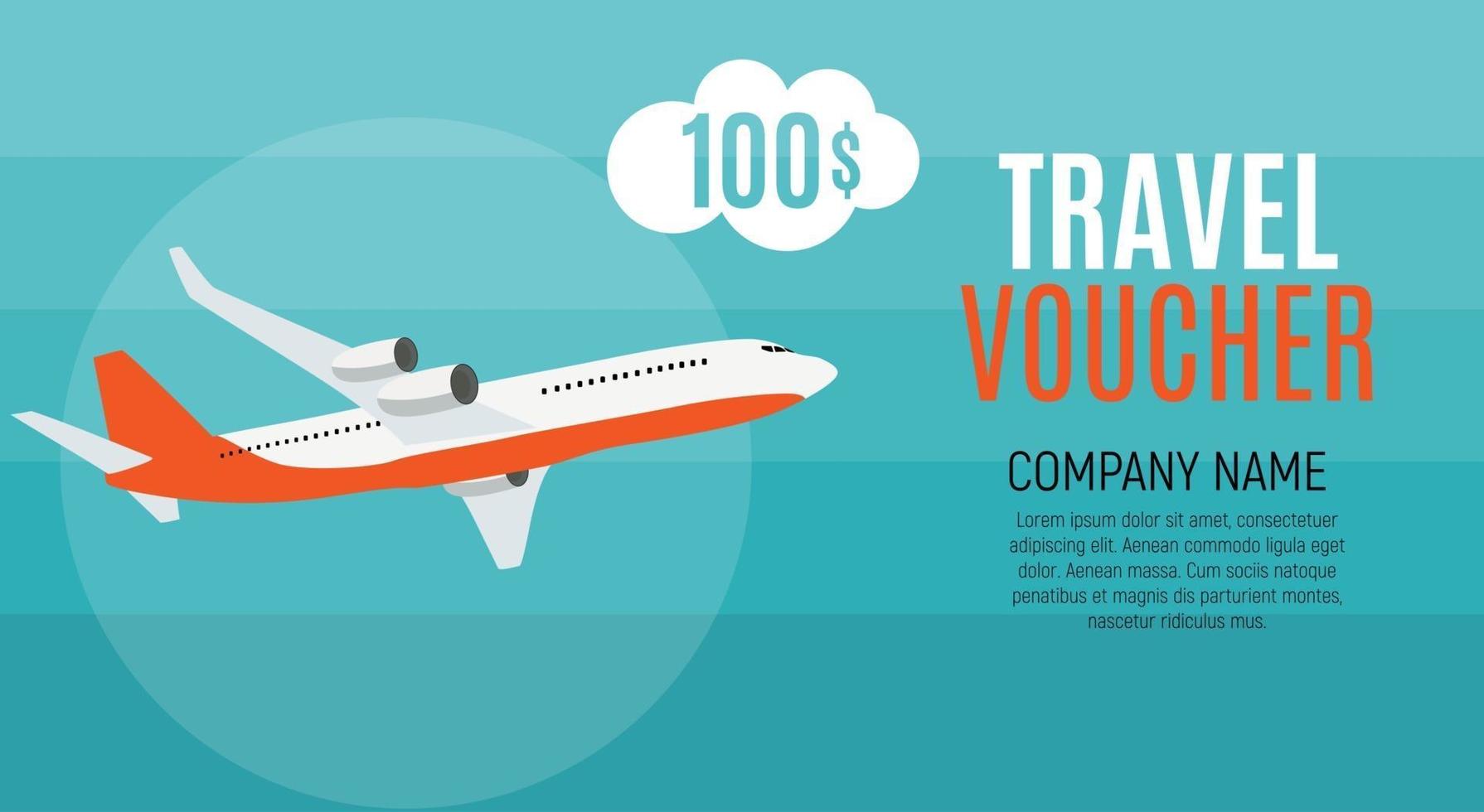 Travel Voucher 100 Dollar Template Background with Airplane vector