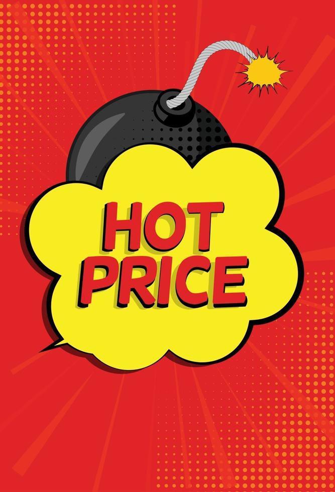Hot Price Sale Background with Speech Bubble and Bomb in Pop Art Style vector
