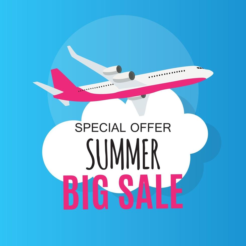 Summer Big Sale Template Background with Airplane vector