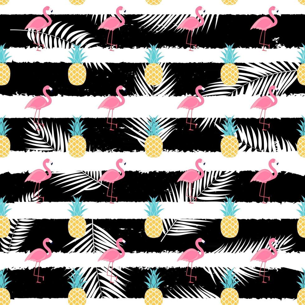 Tropic fruit Pineapple and Pink Flamingo seamless pattern background design vector