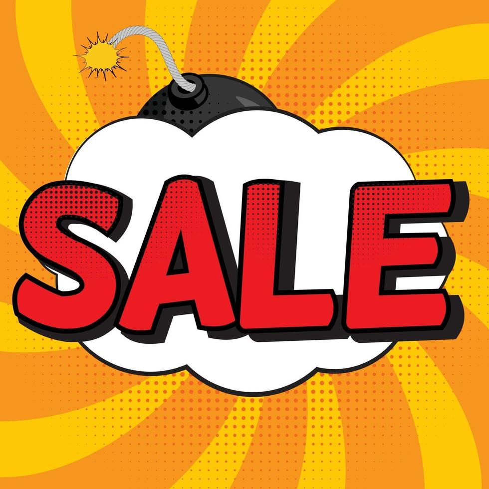 Sale Background with Speech Bubble and Bomb in Pop Art Style vector