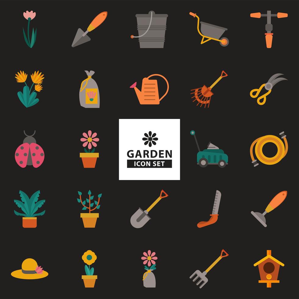 bundle of gardening tools flat style icons vector