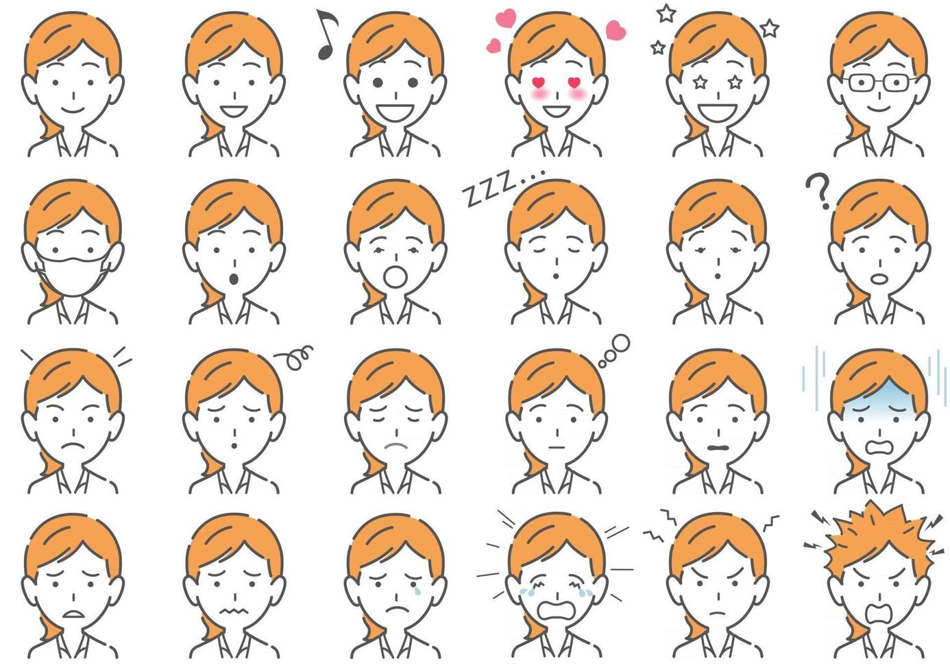 Businesswoman Vector Various Facial Expressions Set Isolated On A White Background