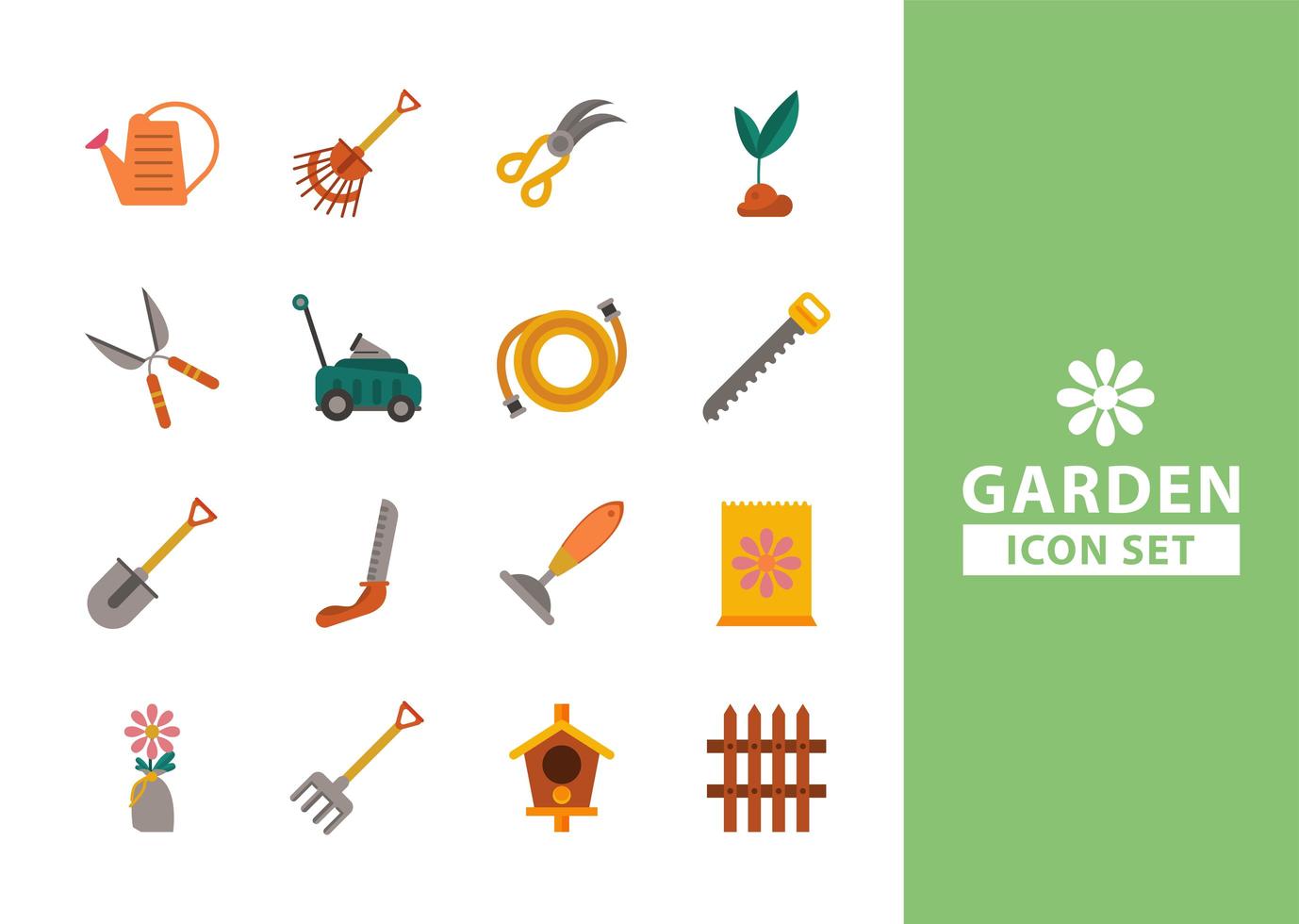 bundle of gardening tools flat style icons vector