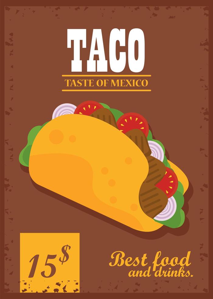 cartel mexicano de celebración del día del taco con precio y letras vector