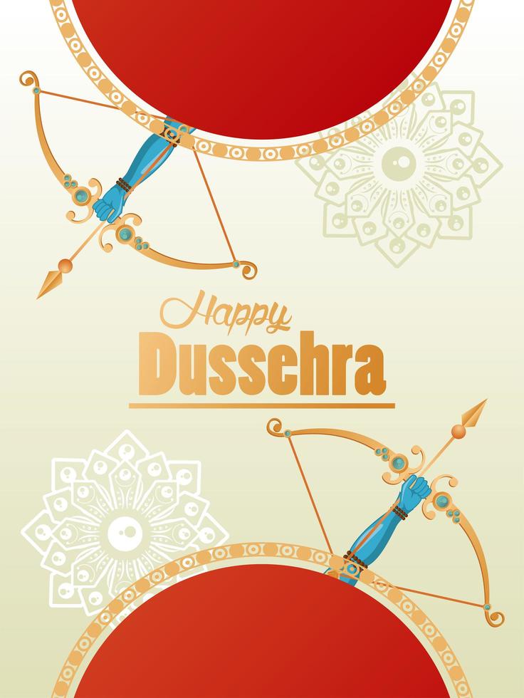 tarjeta de celebración feliz dussehra con arcos y letras vector