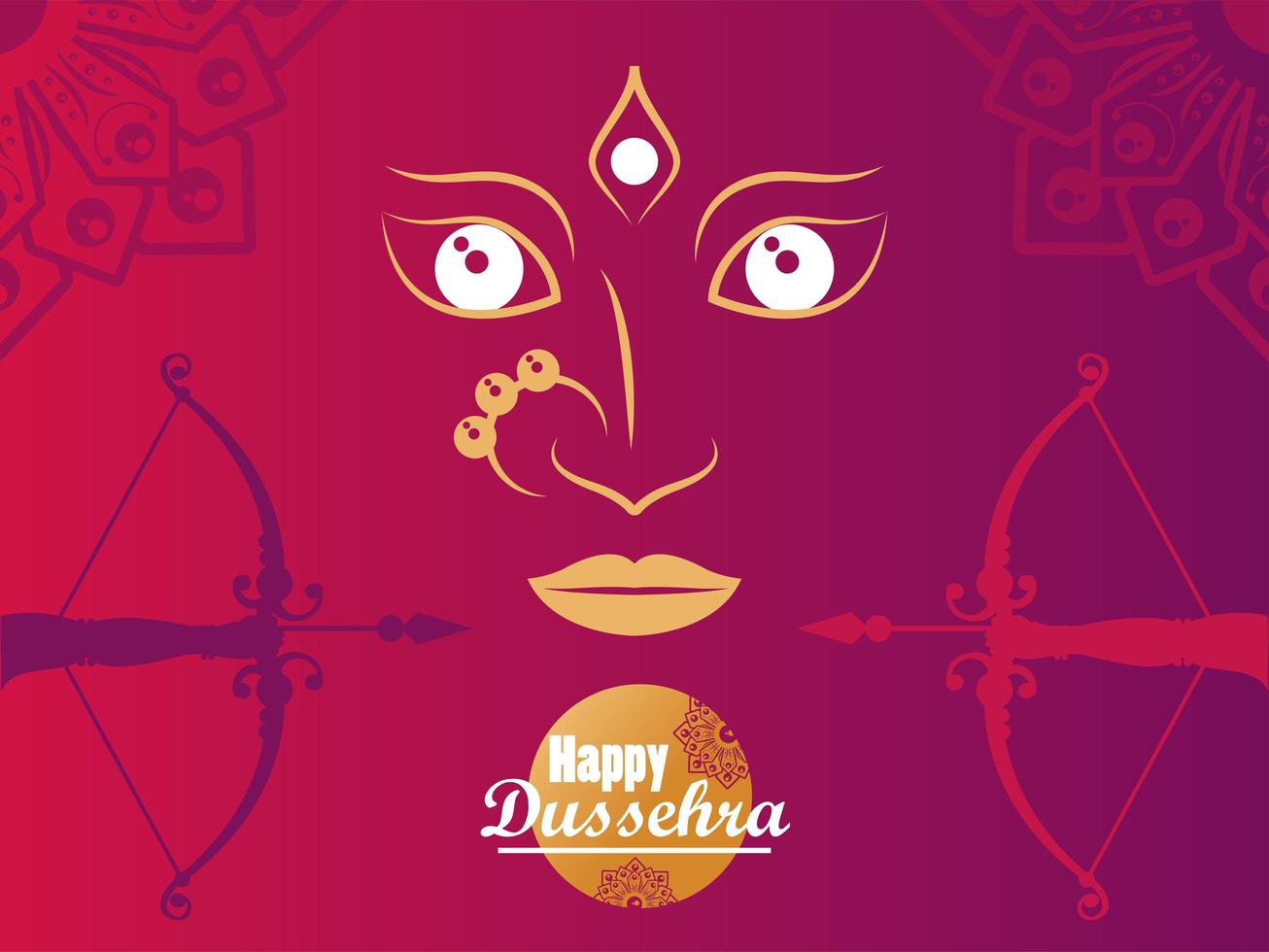 happy dussehra celebration card with goddess face and archs vector