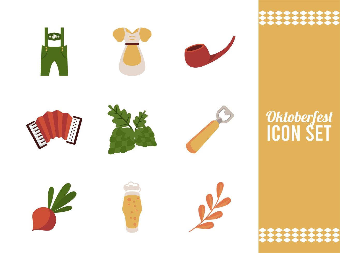 bundle of nine oktoberfest set icons vector