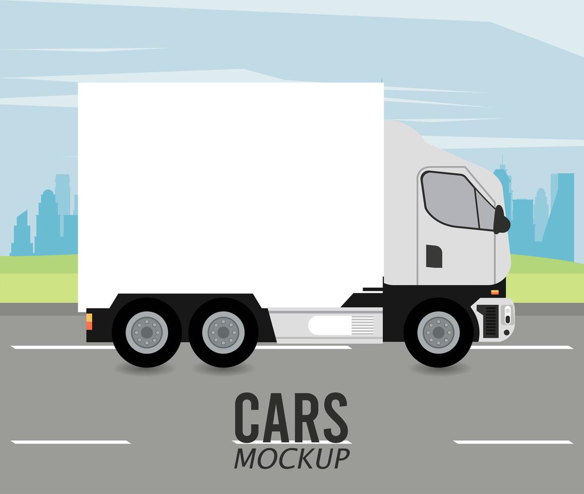 truck mockup car vehicle in the road icon vector