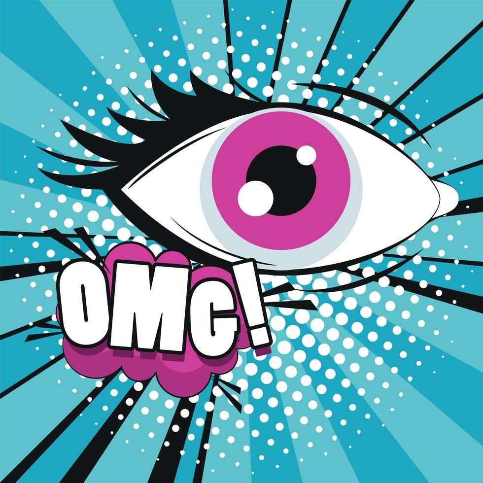 female eye with omg expression pop art style vector