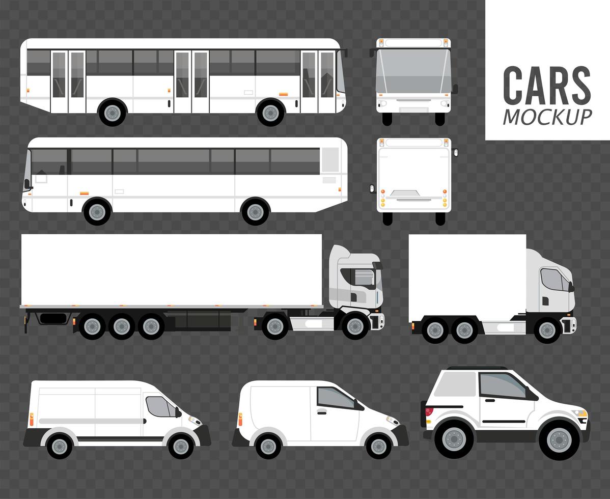 white color mockup group cars vehicles in gray background vector