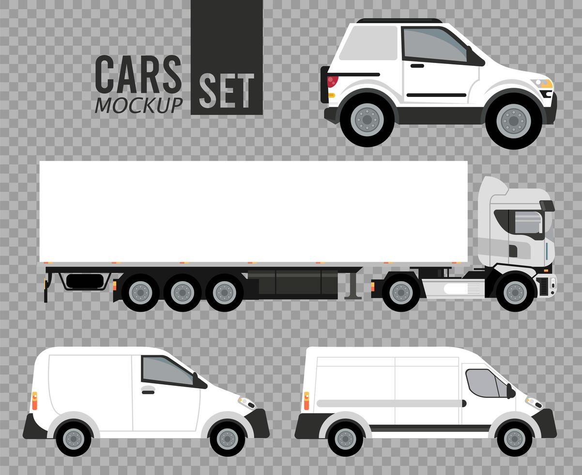 white set mockup cars vehicles icons vector