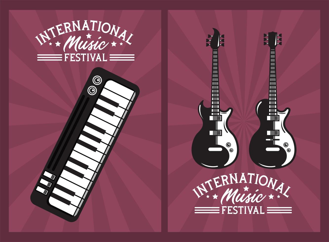 international music festival poster with electric guitars and piano vector