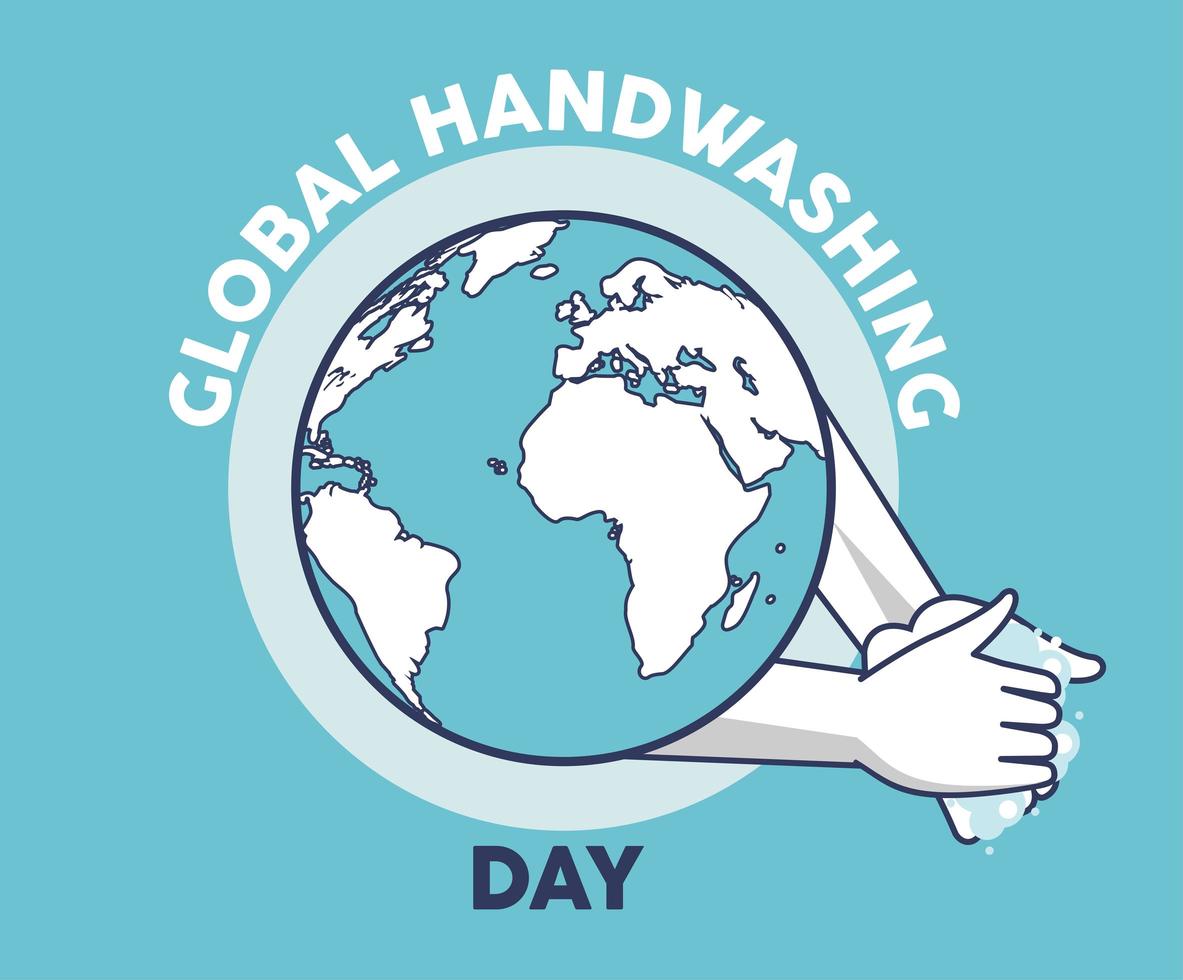 letras del día mundial del lavado de manos con lavado de manos y planeta tierra vector