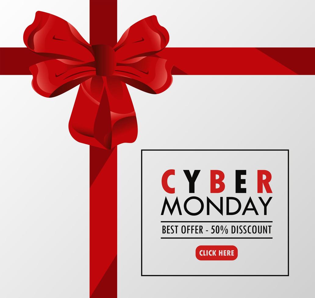 cyber monday holiday poster with red bow square frame vector