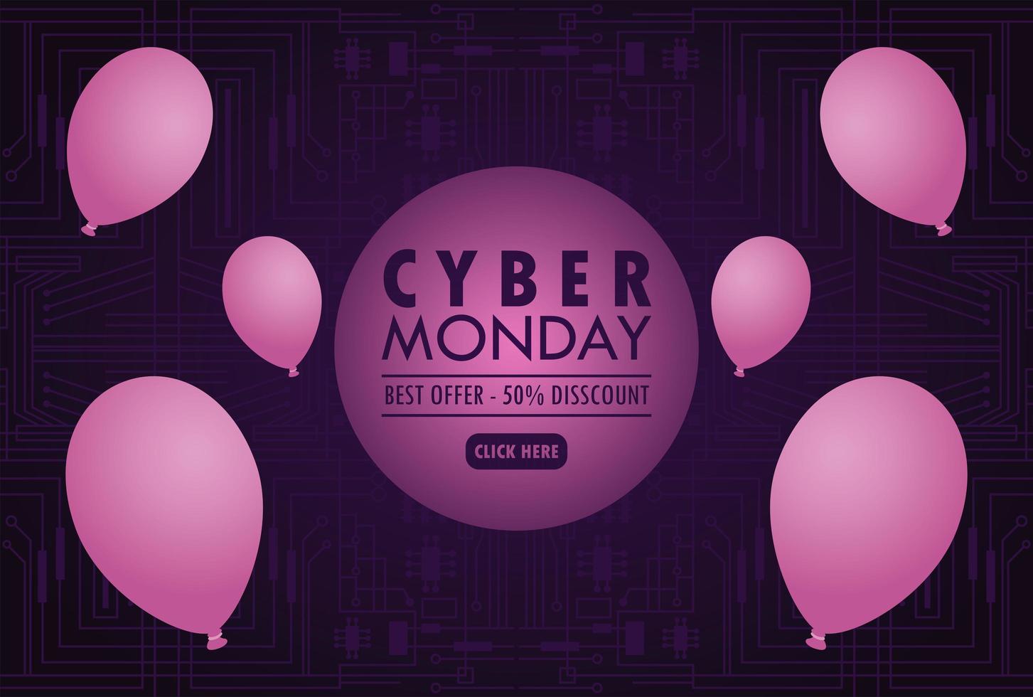 cyber monday holiday poster with purple balloons helium vector
