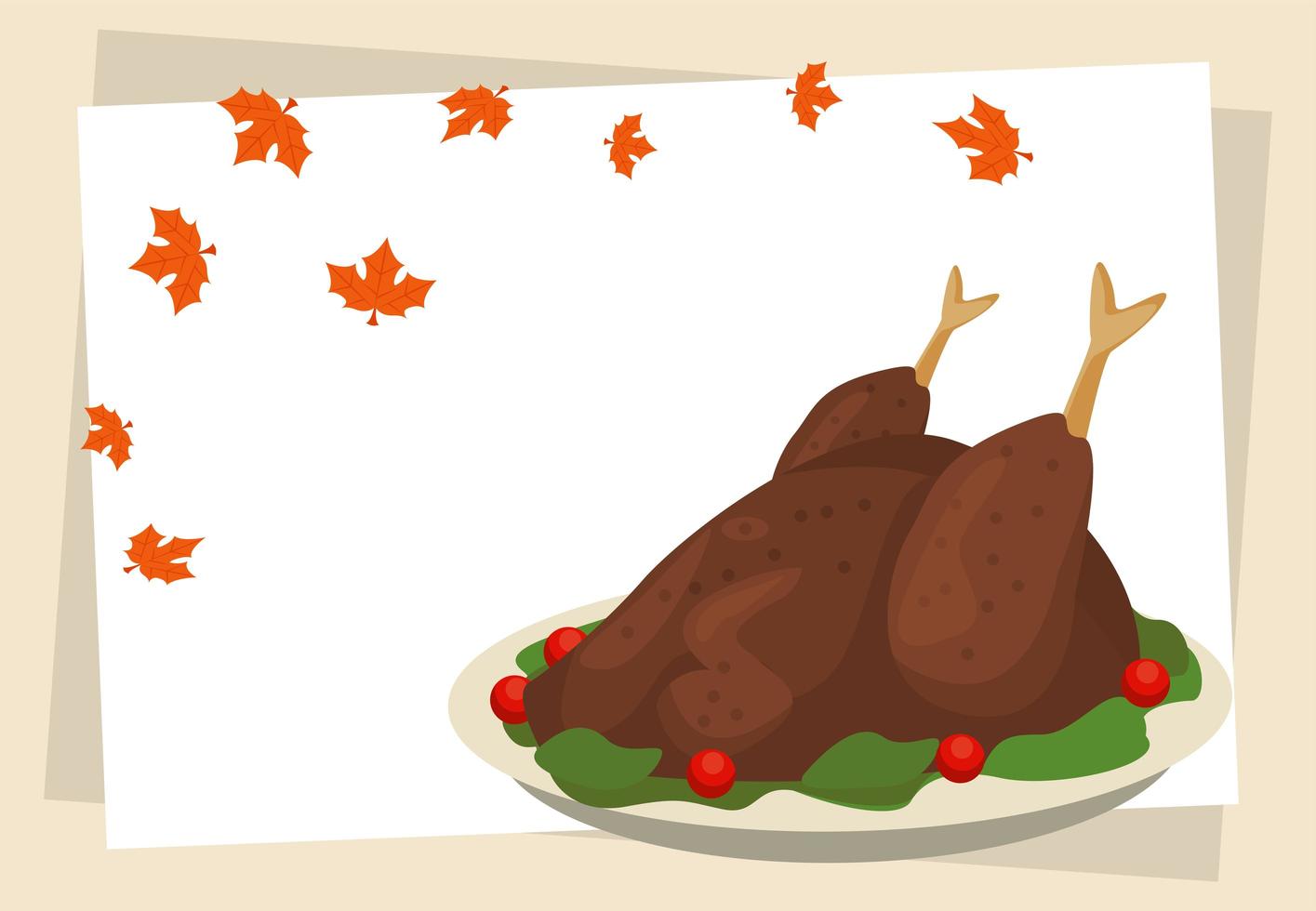 happy thanksgiving day poster with turkey food and leafs vector