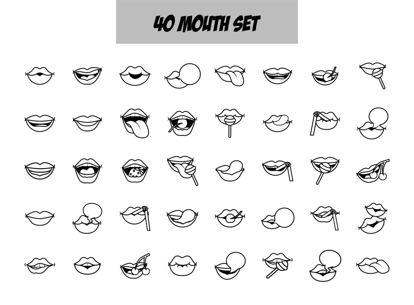 bundle of fourty pop art mouths line style icons vector