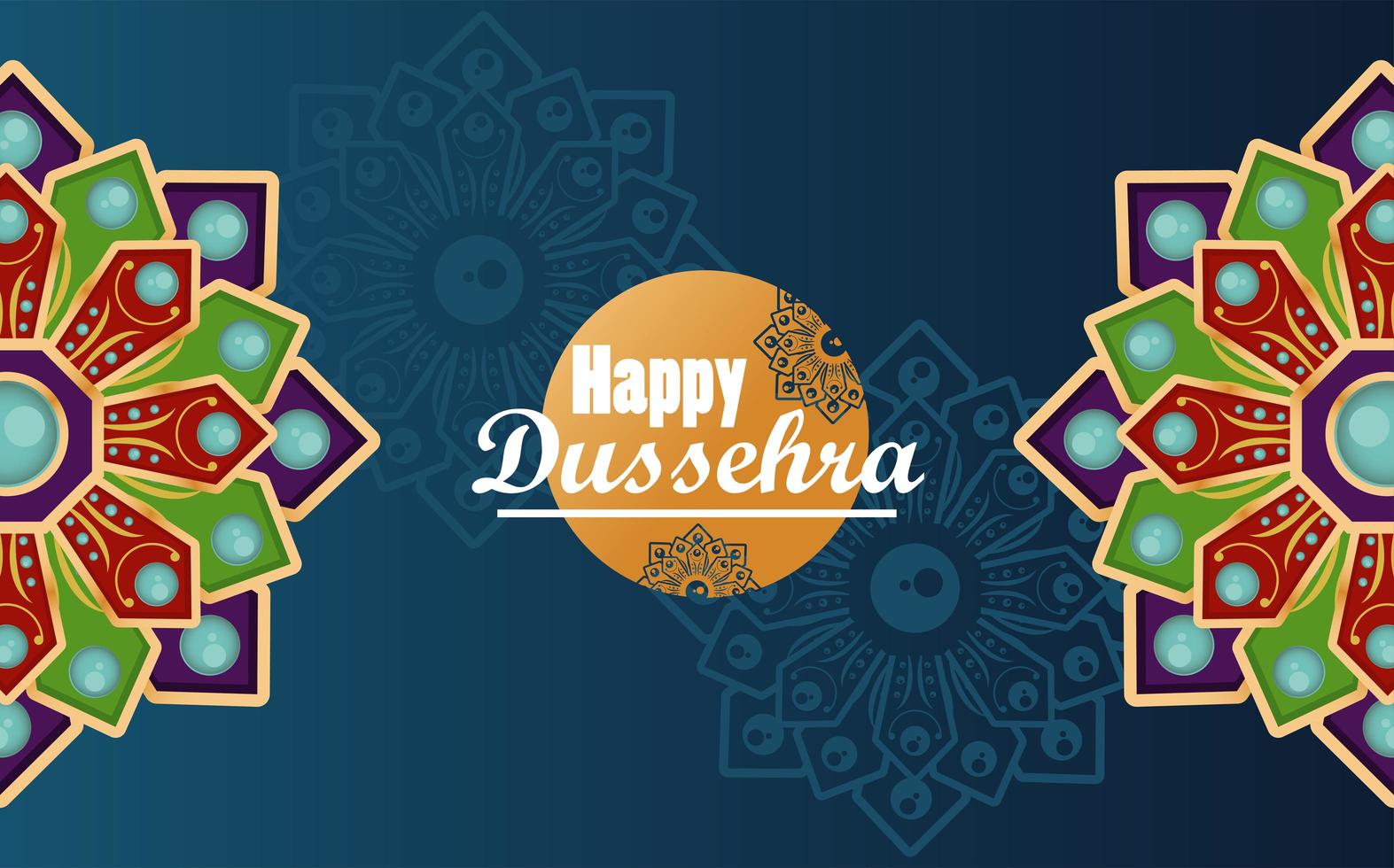 Tarjeta de celebración feliz dussehra con mandalas en fondo azul vector