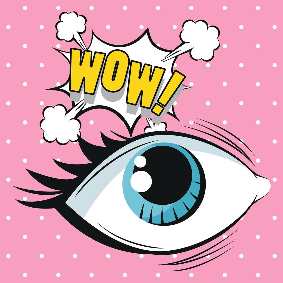 ojo femenino con expresión guau estilo pop art vector