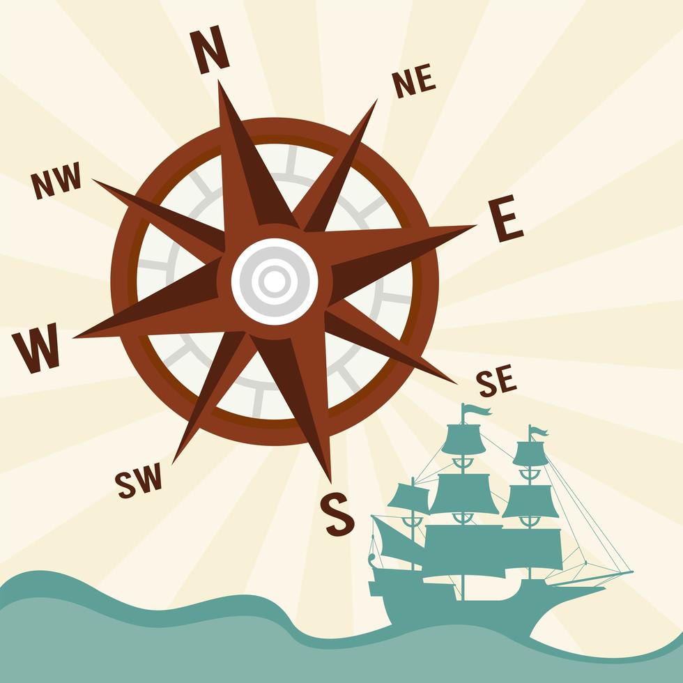 happy columbus day celebration with ship and compass vector