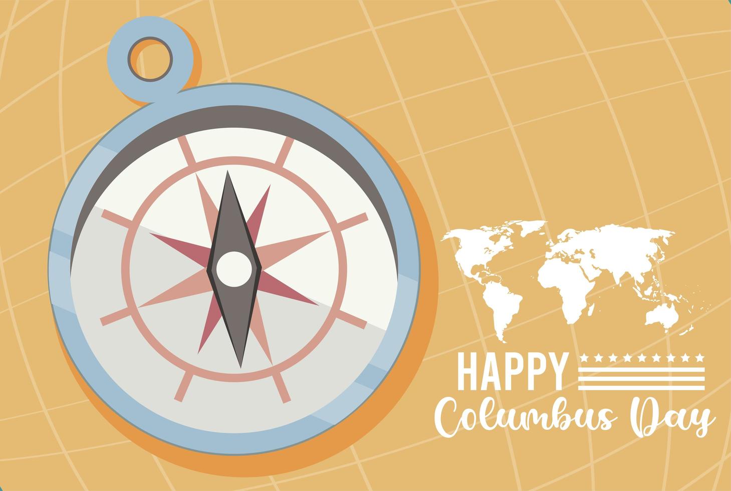 happy columbus day celebration with compass guide and continents vector